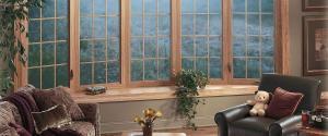 bow windows inside of a den